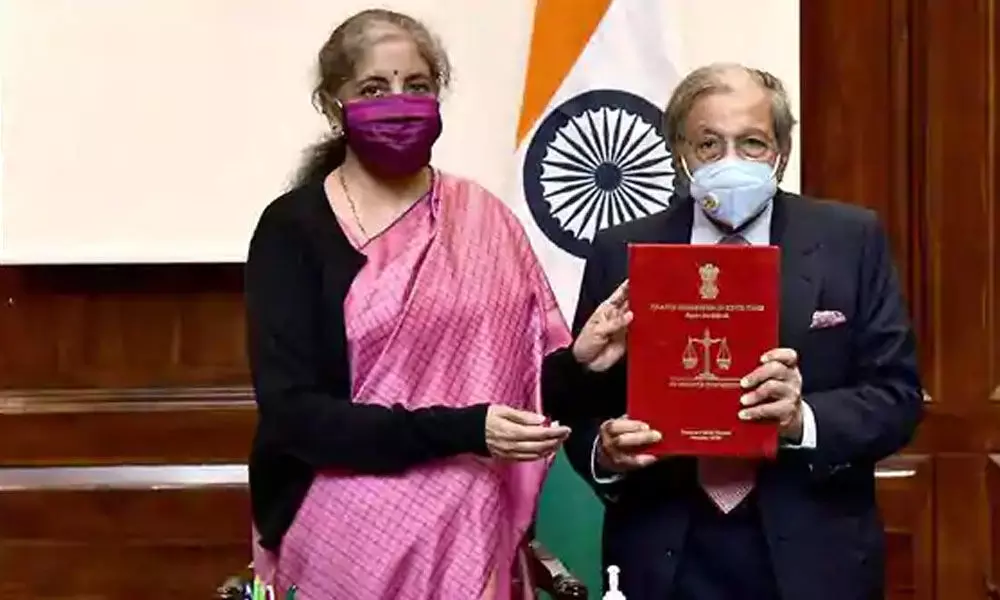 15th Finance Commission Chairman N K Singh presenting FY22-26 report to Finance Minister Nirmala Sitharaman