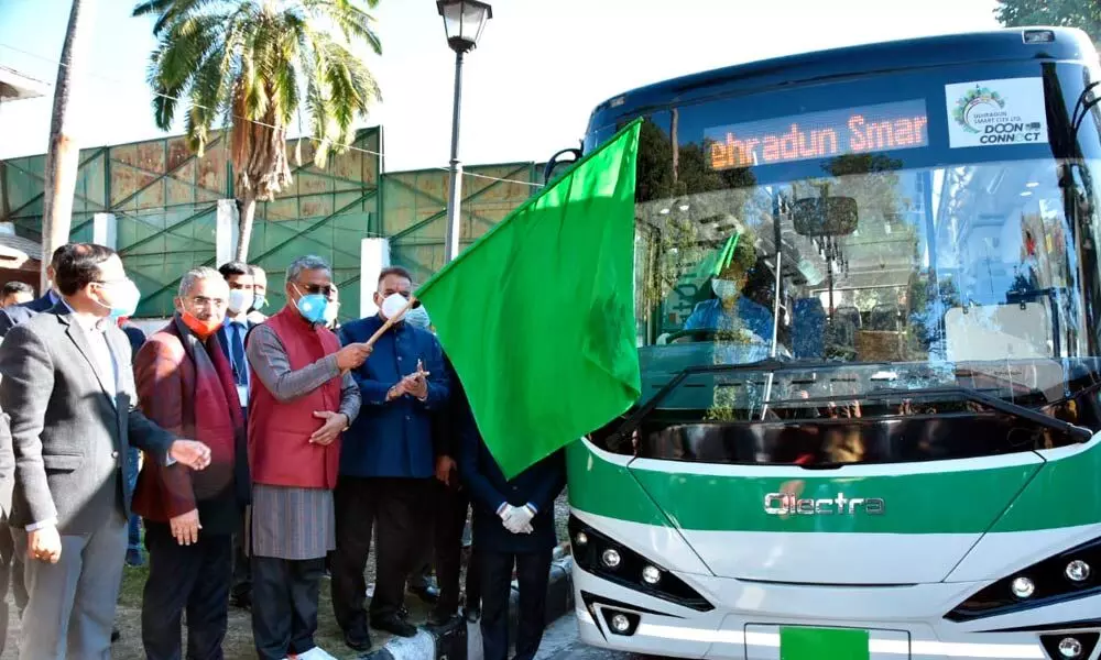 Uttarakhand CM rolls out Olectra electric bus in Dehradun