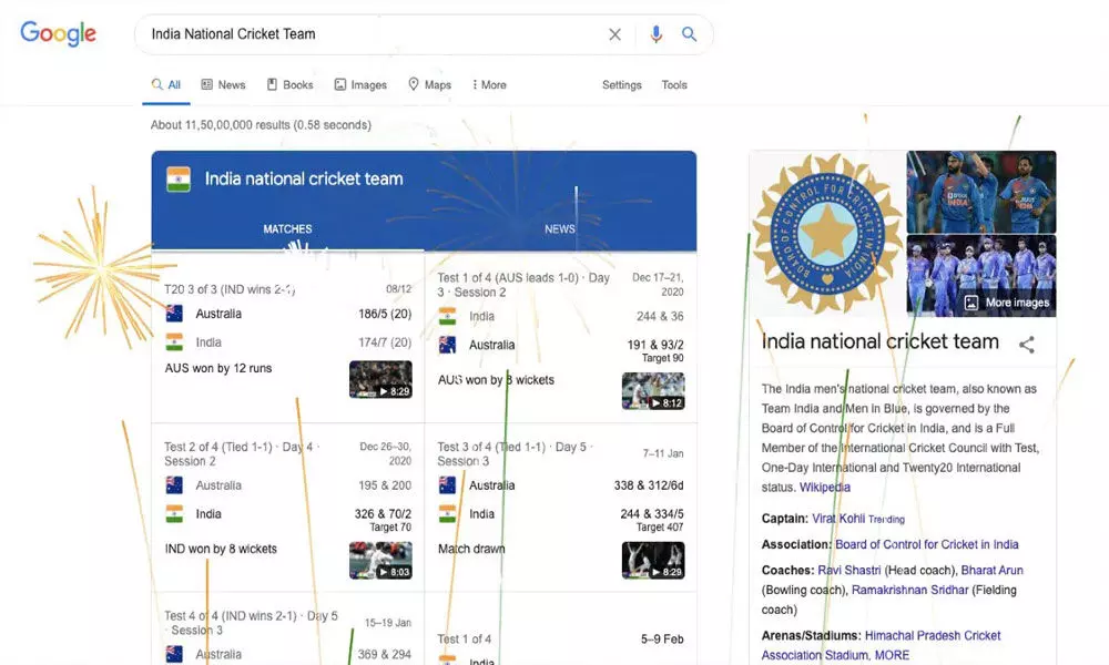 Virtual fireworks to hail India win over Aus on Google