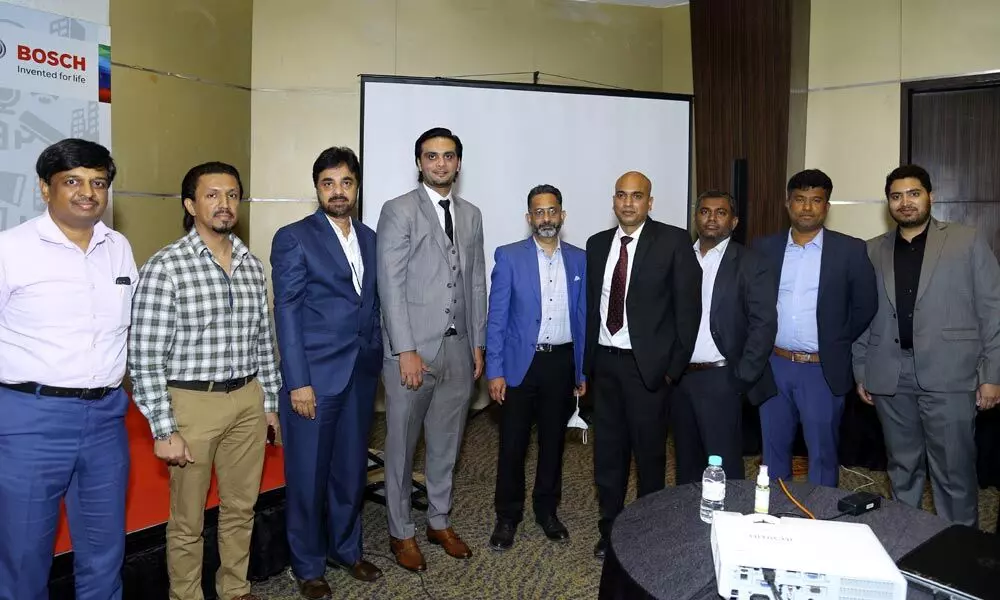 Bosch representatives and Shah Global Director Shanawaz Khan pose for photograph at the Bosch Business Meet in Hyderabad