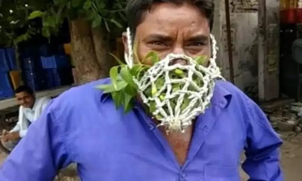 A DIY antiseptic mask of fresh Neem leaves