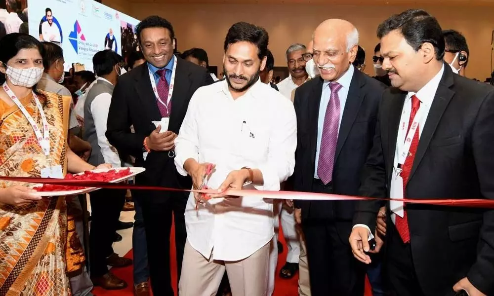 CM YS Jagan Mohan Reddy inaugurating ‘Vanijya Utsav-2021’ in Vijayawada on Tuesday