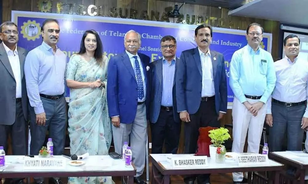 Srikar K Reddy, Joint Secretary, Ministry of Commerce and Industry, the chief guest along with other participants pose for a photograph at the panel session on ‘Journey Towards Export Excellence’ organised by FTCCI in Hyderabad recently