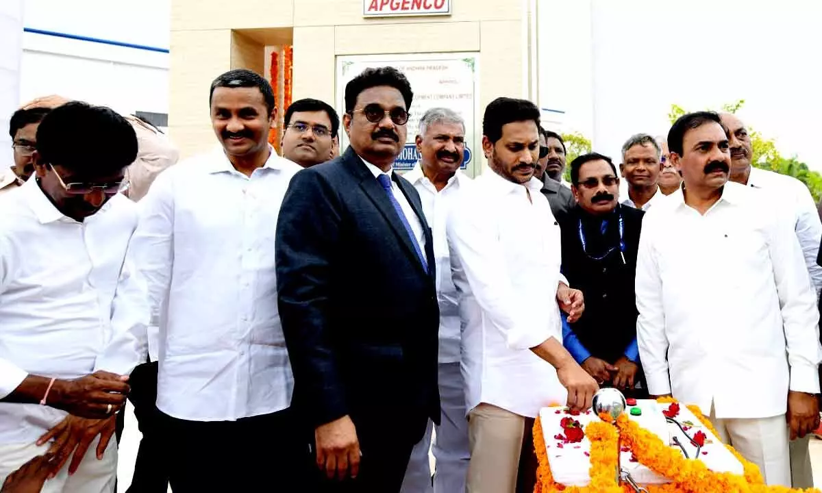 Chief Minister YS Jagan Mohan Reddy dedicating to the nation the third unit of Sri Damodaram Sanjeevaiah Thermal Power Station at Nelaturu near Nellore on Thursday