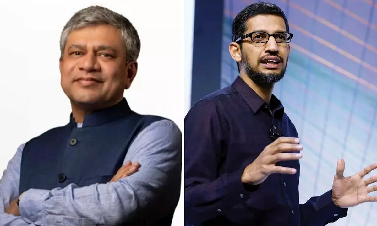 IT and Telecom Minister Ashwini Vaishnaw and Google CEO Sundar Pichai