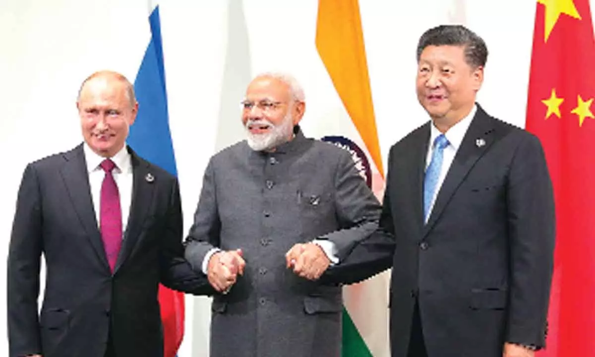 Narendra Modi with Vladimir Putin and Xi Jinping