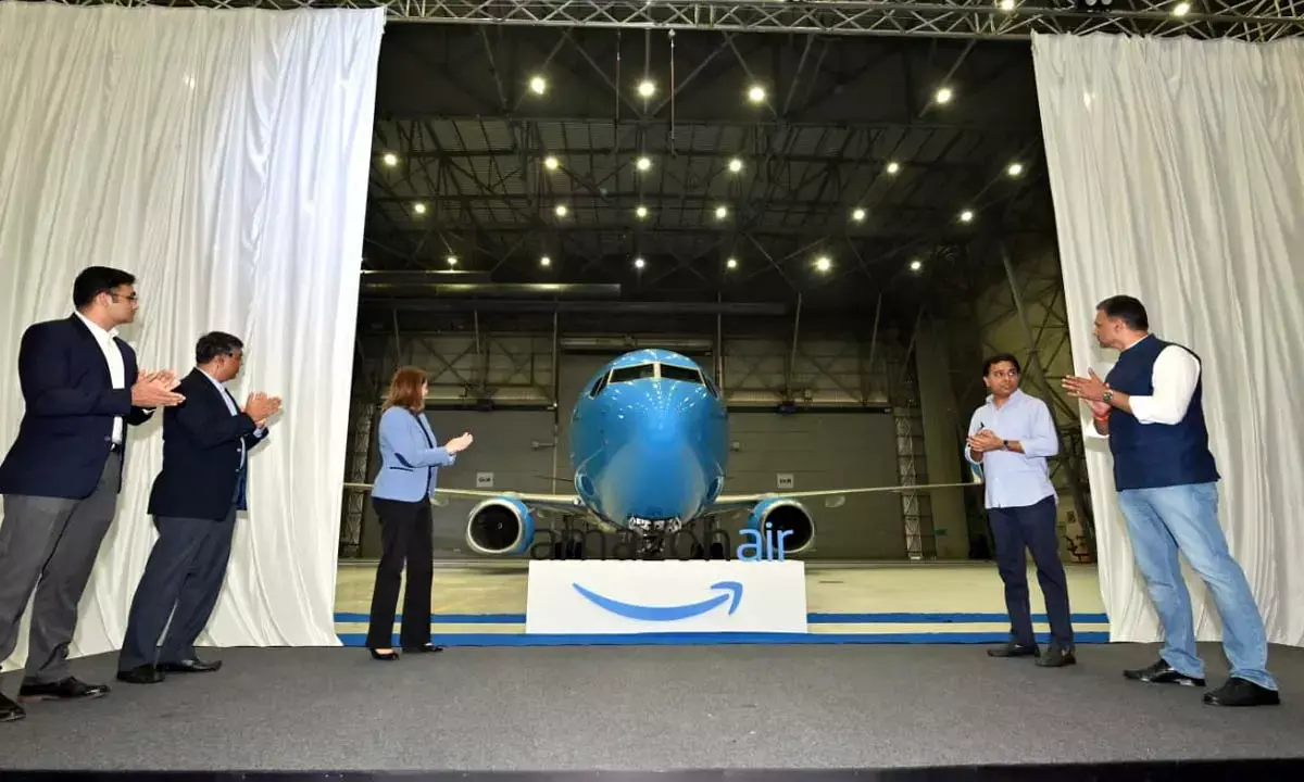 Telangana’s minister for industries and commerce K T Rama Rao launches Amazon Air in Hyderabad on Monday