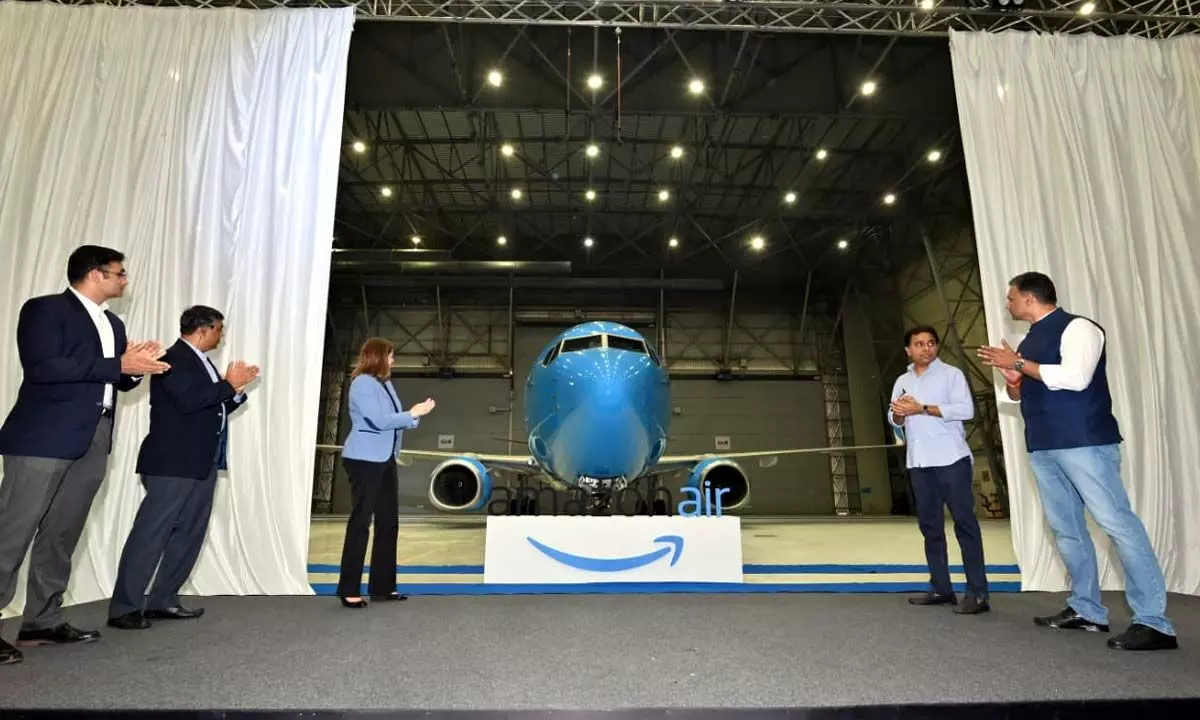 Telangana’s minister for industries and commerce K T Rama Rao launches Amazon Air in Hyderabad on Monday