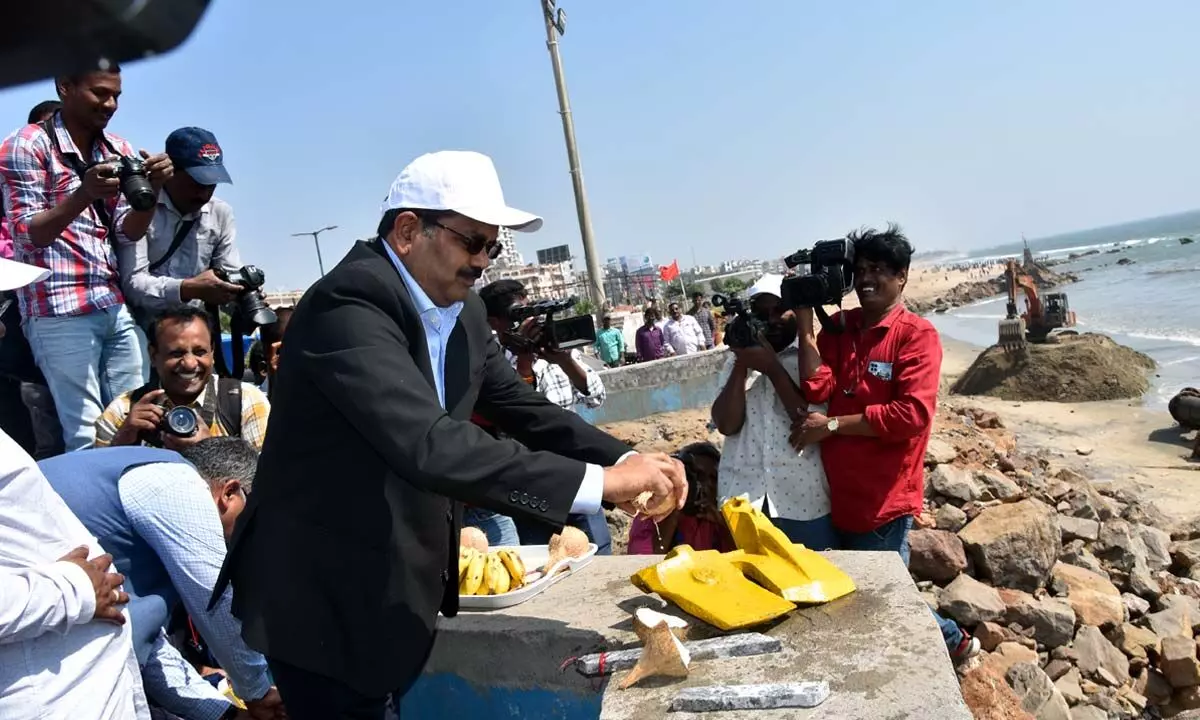 DCIL Chairman K Rama Mohana Rao at beach nourishment project launch in Visakhapatnam on Monday