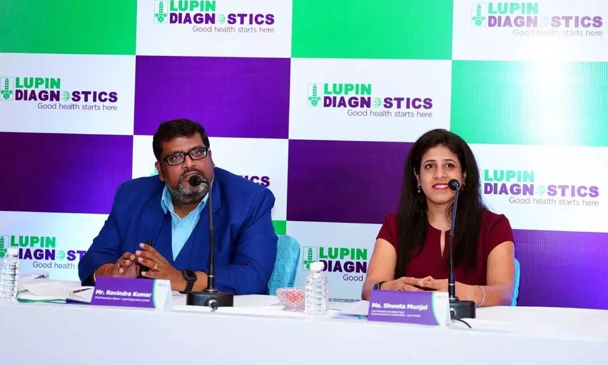 (L) Ravindra Kumar, CEO, Lupin Diagnostics briefing media on Wednesday in Hyderabad