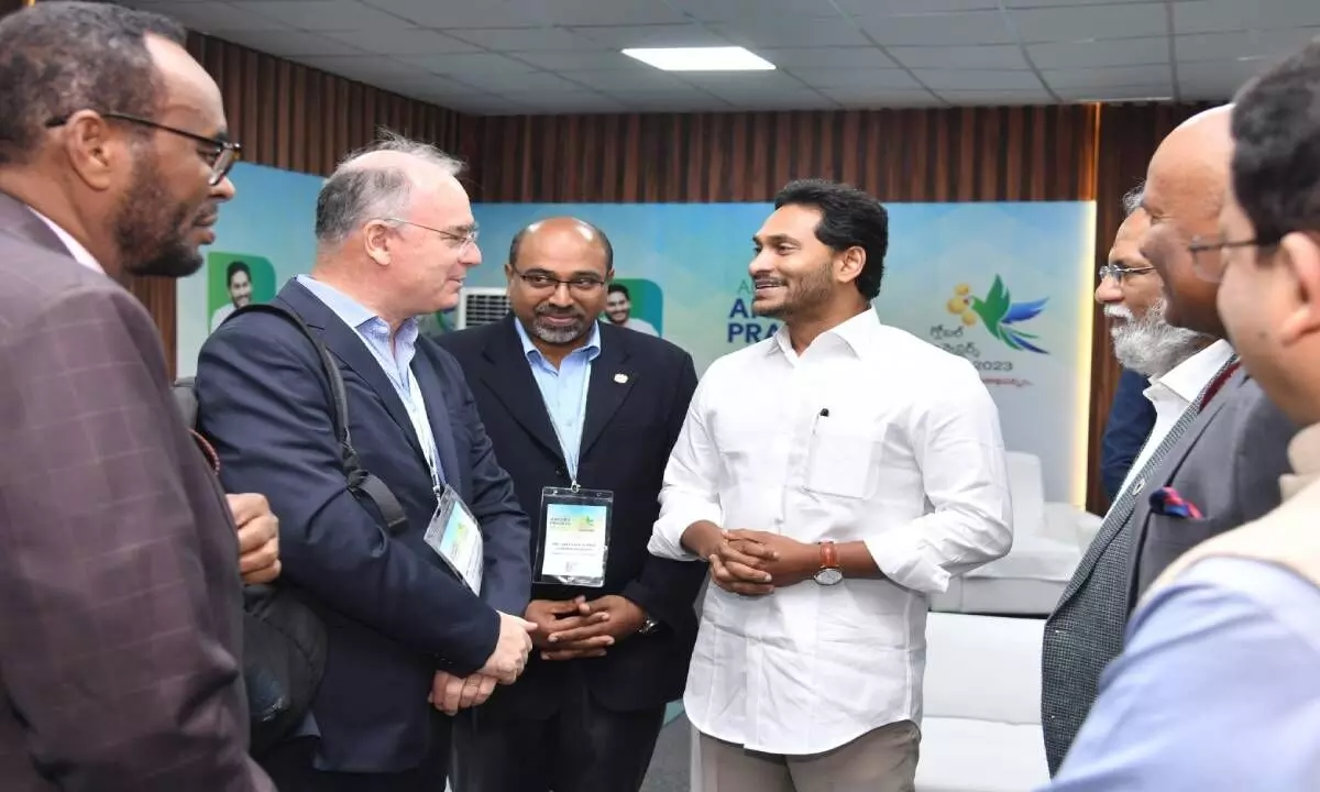 AP Chief Minister Y.S. Jagan Mohan Reddy interacting with investors at the last day of Global Investors Summit in Visakhapatnam on Saturday