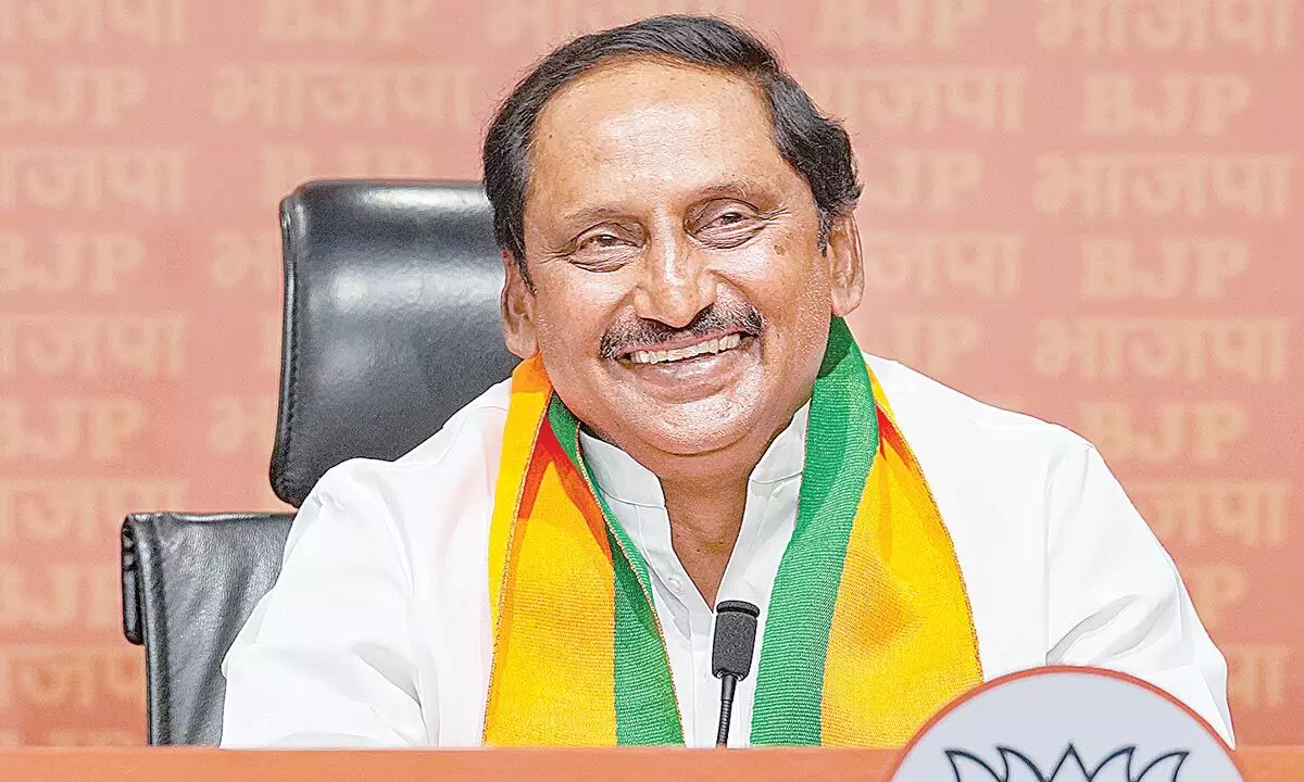 Former AP chief minister Kiran Kumar Reddy addresses the media after joining Bharatiya Janata Party at BJP HQ in New Delhi on Friday