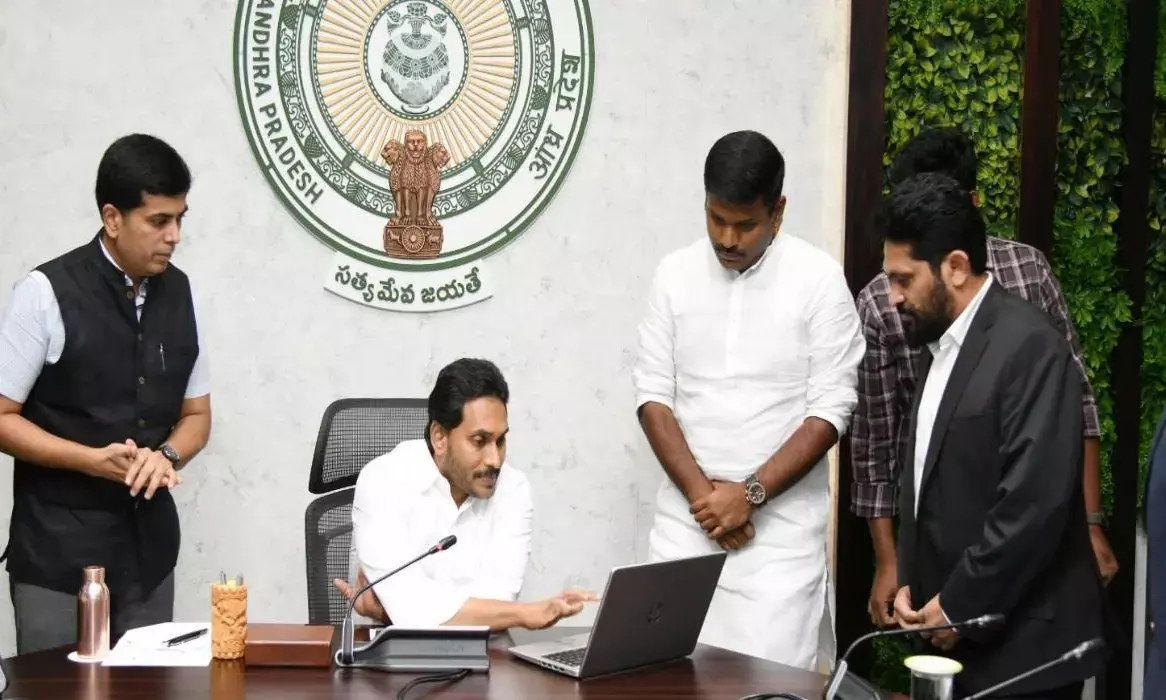 Chief Minister Y S Jagan Mohan Reddy launching Jio Towers from his camp office near Vijayawada on Thursday