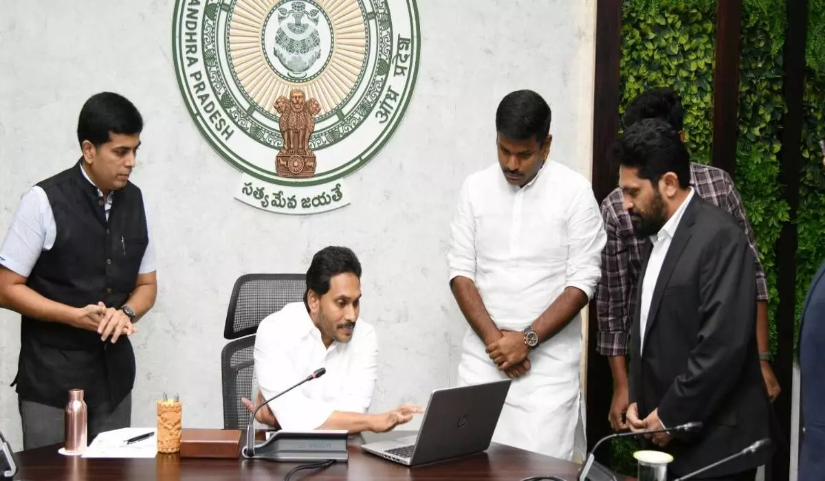 Chief Minister Y S Jagan Mohan Reddy launching Jio Towers from his camp office near Vijayawada on Thursday