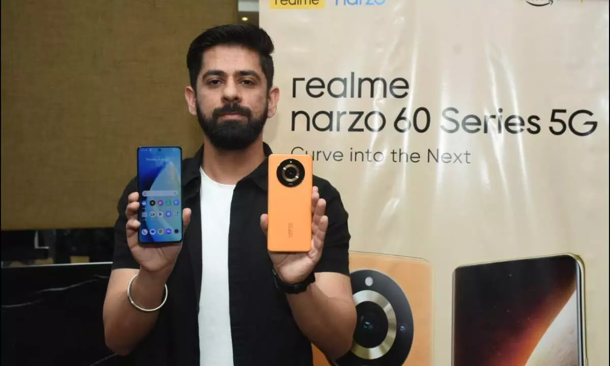 Bazul Kochar, Product Manager, realme unveiling new smartphones in Hyderabad on Monday