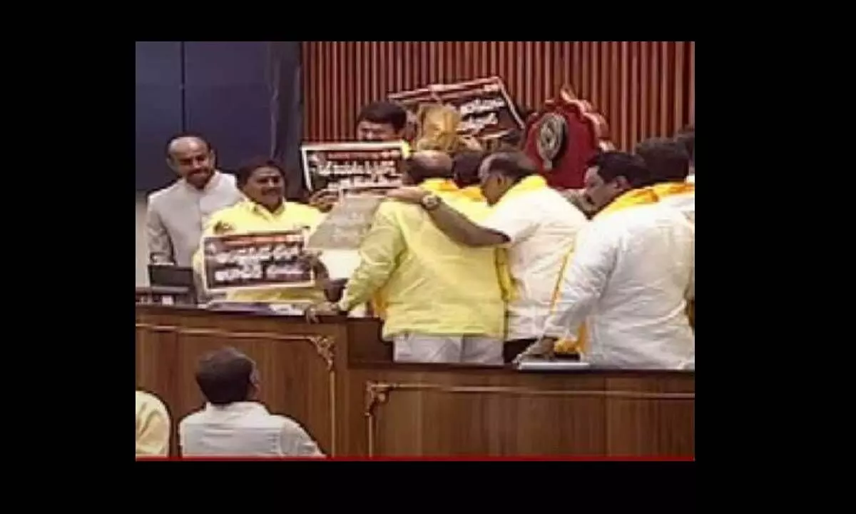 TDP members create noisy scenes in AP Legislature over Naidus arrest