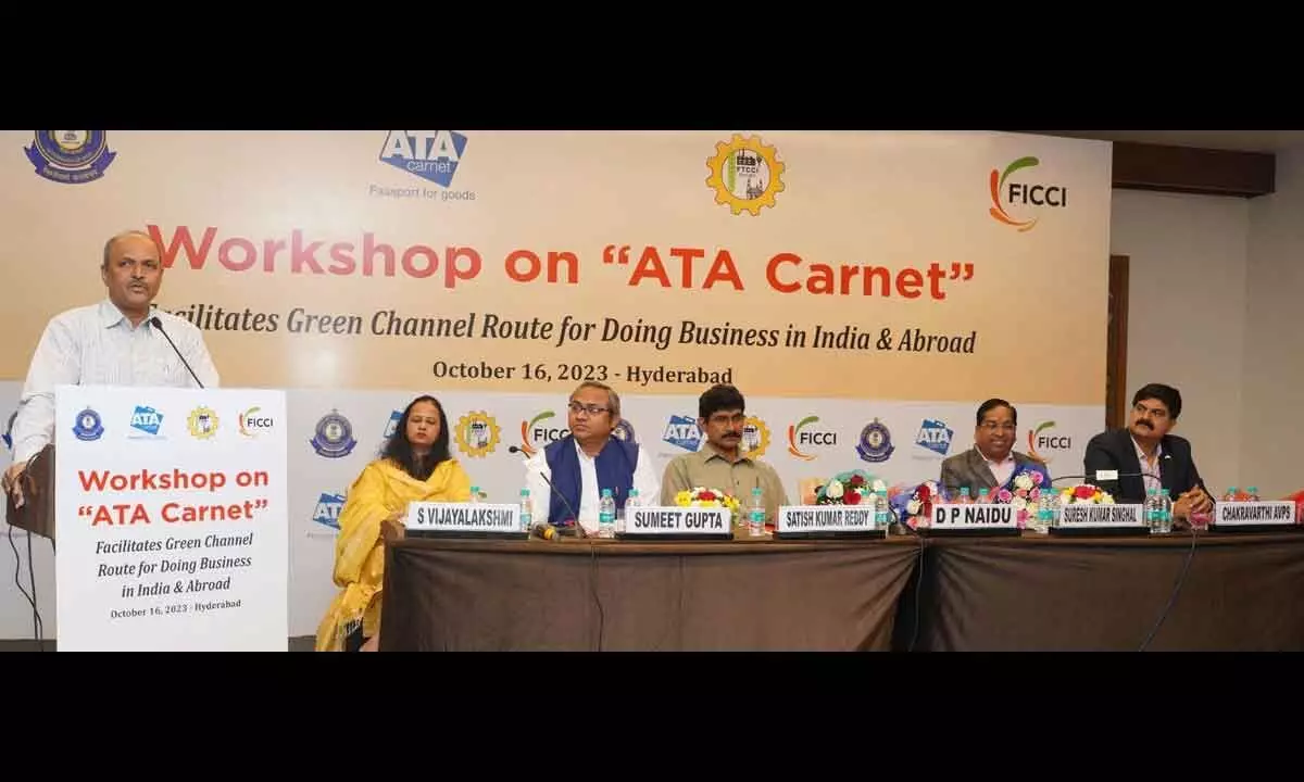 DP Naidu, Principal Commissioner, Hyderabad Customs Commissionerate, speaking at ATA Carnet workshop in Hyderabad on Monday