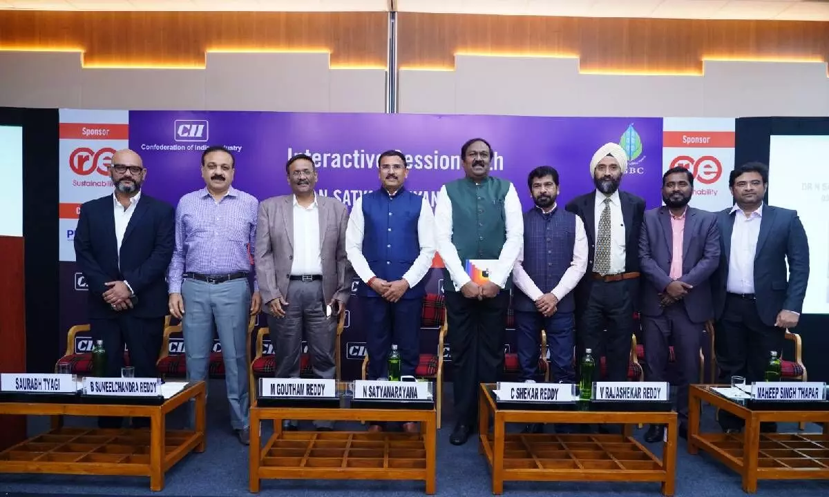 Dr N Satyanarayana, Chairman, TS RERA along with CII, Credai, Naredco members at the interactive session, in Hyderabad