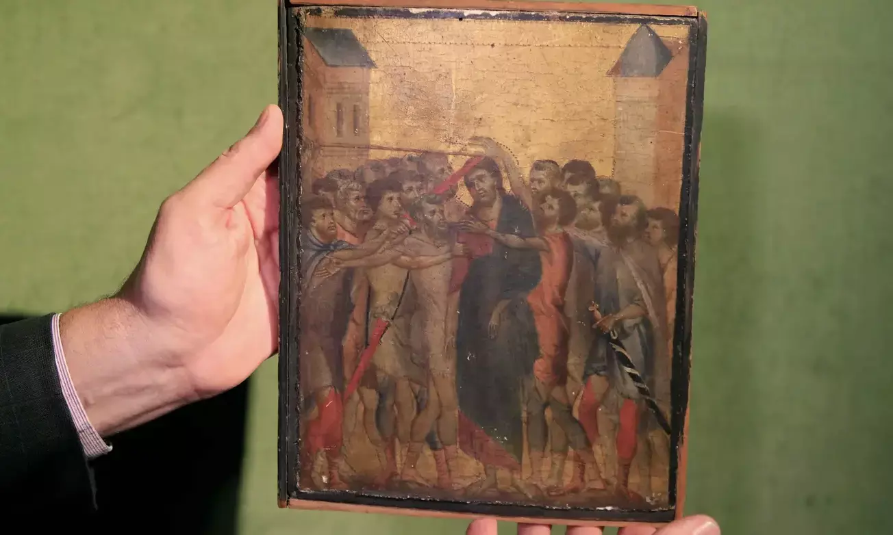 Christ Mocked painting dating back to 1280 found in French grandmothers kitchen!