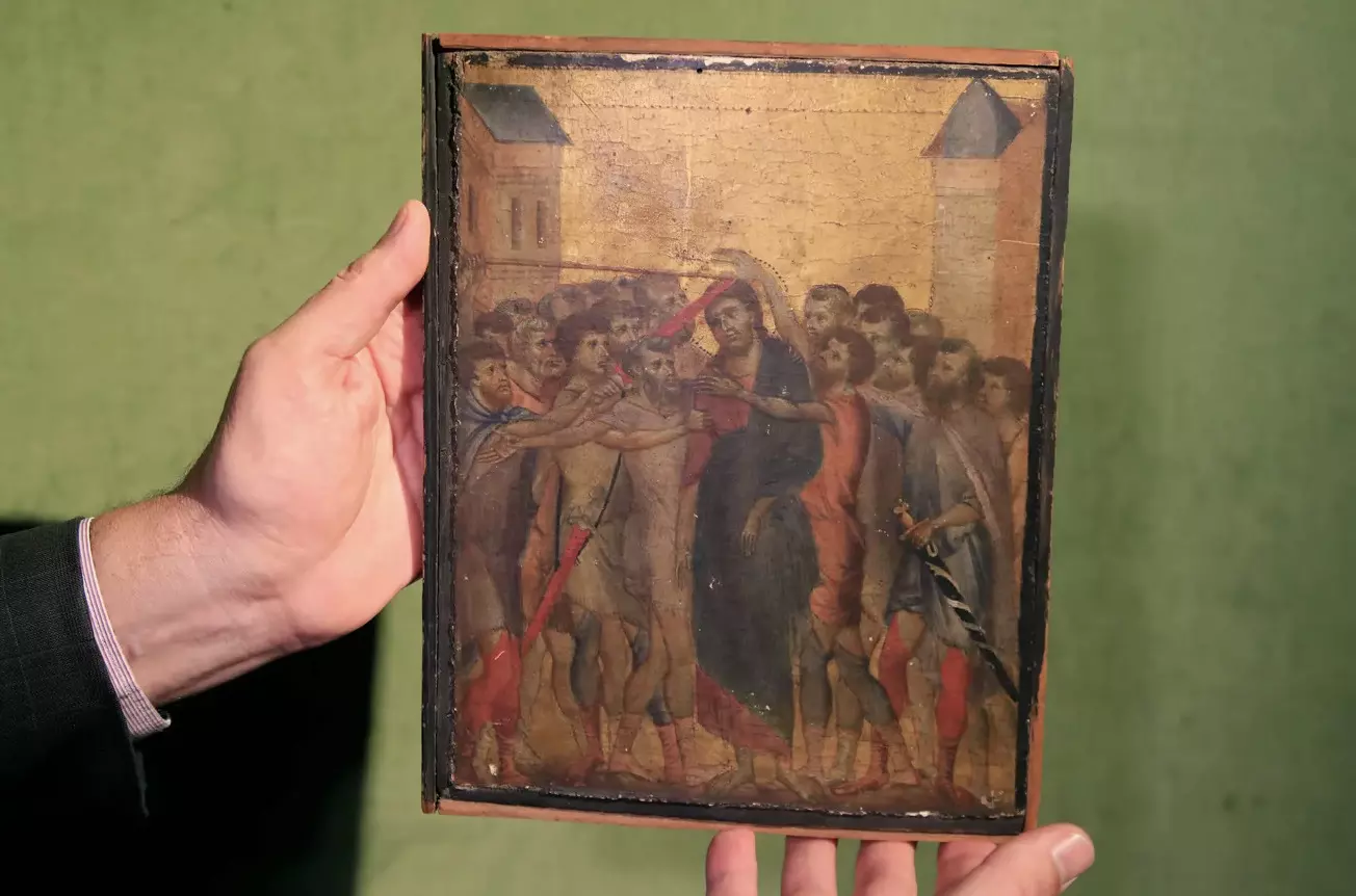 Christ Mocked painting dating back to 1280 found in French grandmothers kitchen!