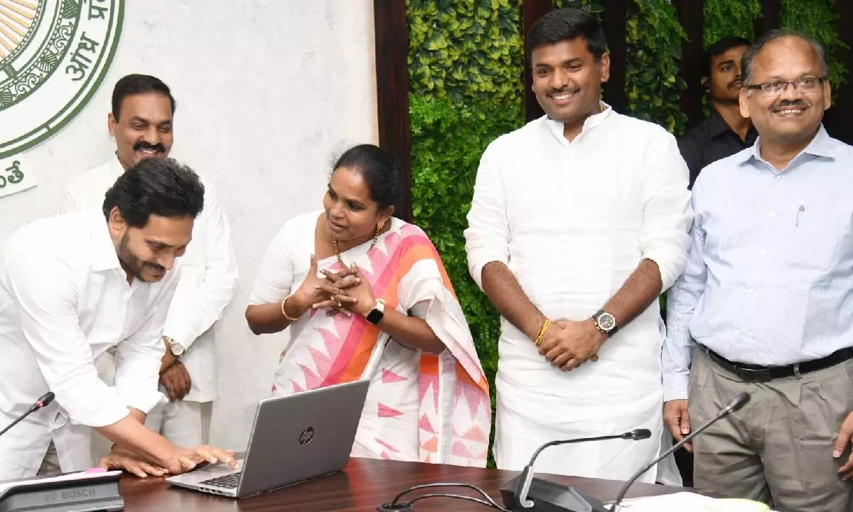 Chief Minister Y.S. Jagan Mohan Reddy virtually launching/laying foundation stone for various industrial projects at Tadepalli near Vijayawada