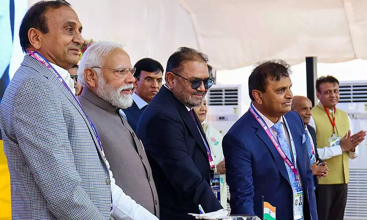 Prime Minister Narendra Modi inaugurating Surat Diamond Bourse in Surat on Sunday