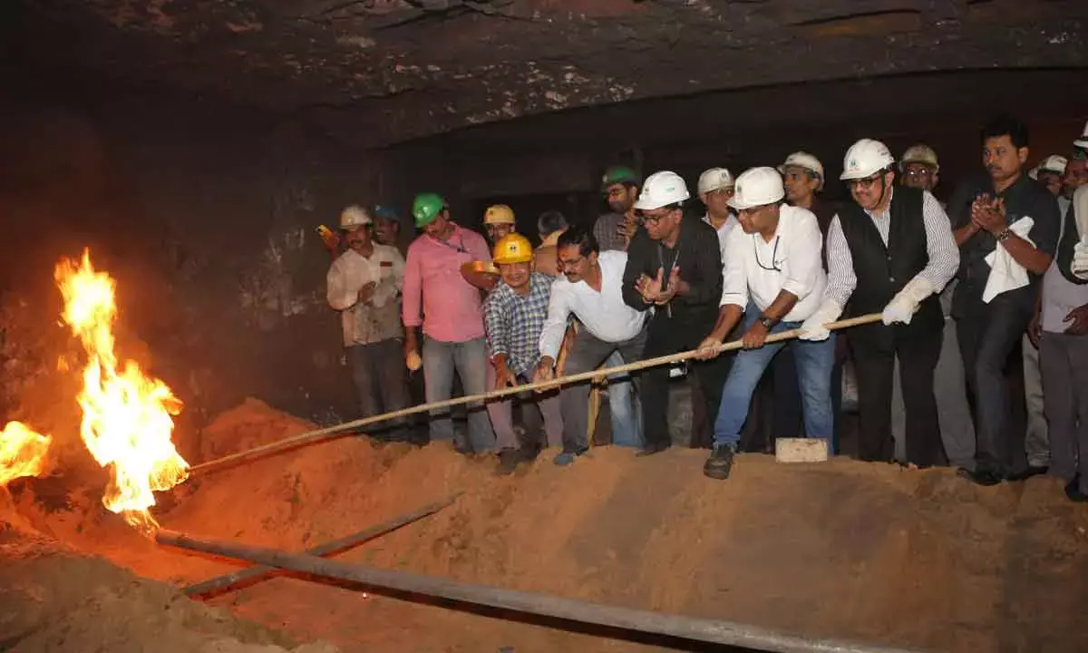 Atul Bhatt, CMD,  RINL lighting up the Blast Furnace 3 at RINL