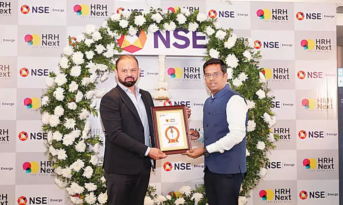 (From left) Ankit Shah, MD, HRH Next Services Ltd receiving listing certificate from NSE Representative R Senthilmurugan