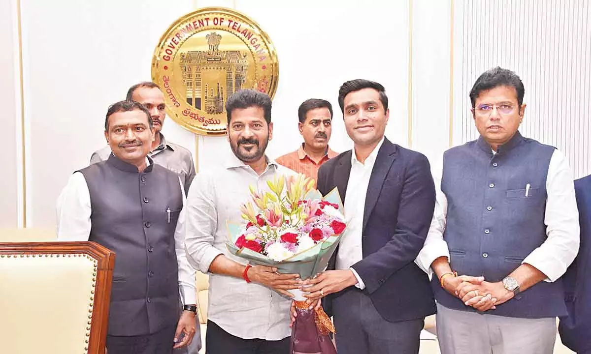 Karan Adani, Gautam Adani’s elder son, meets CM Revanth Reddy