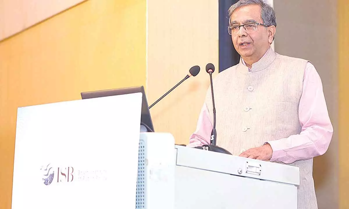 Dr K Srinath Reddy, Padma Bhushan awardee addressing the gathering at ISB’s Public Policy Dialogues 2024