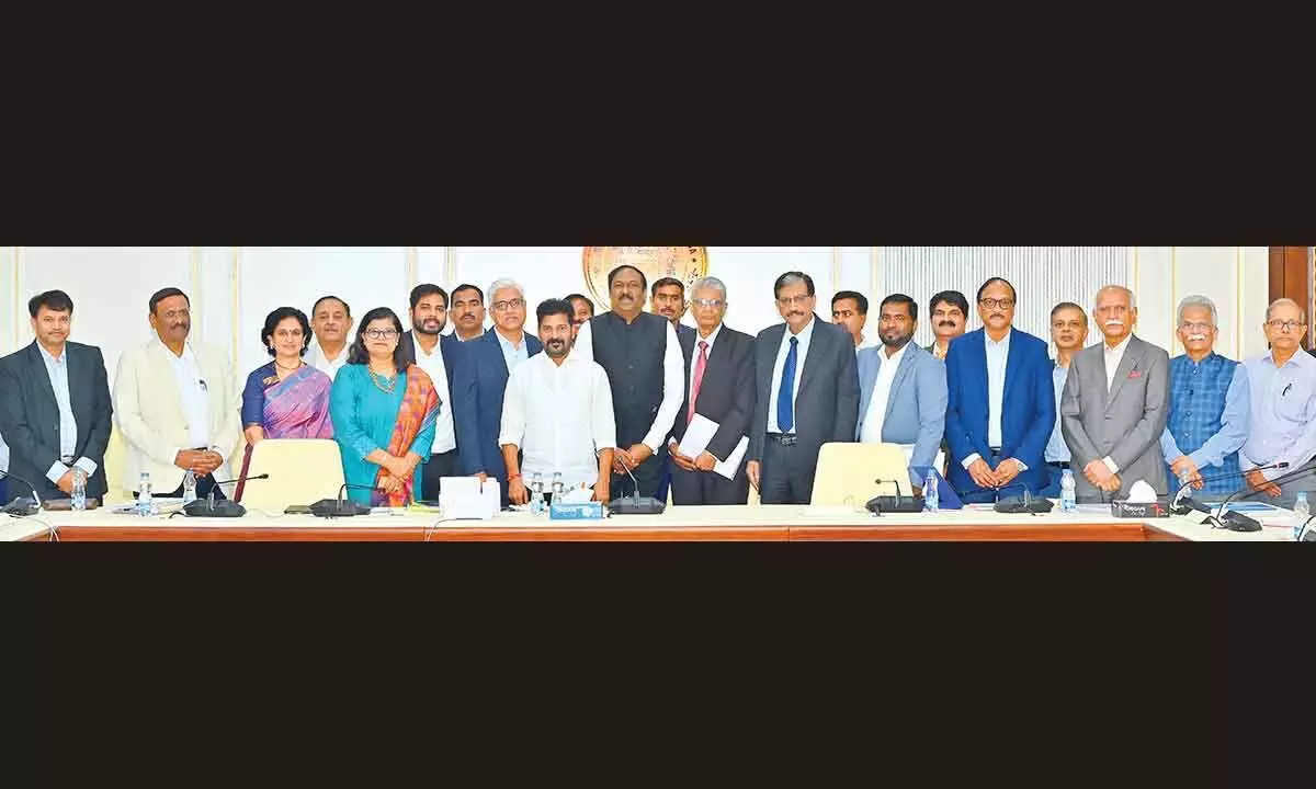 CII Telangana office bearers with Chief Minister A Revanth Reddy in Hyderabad