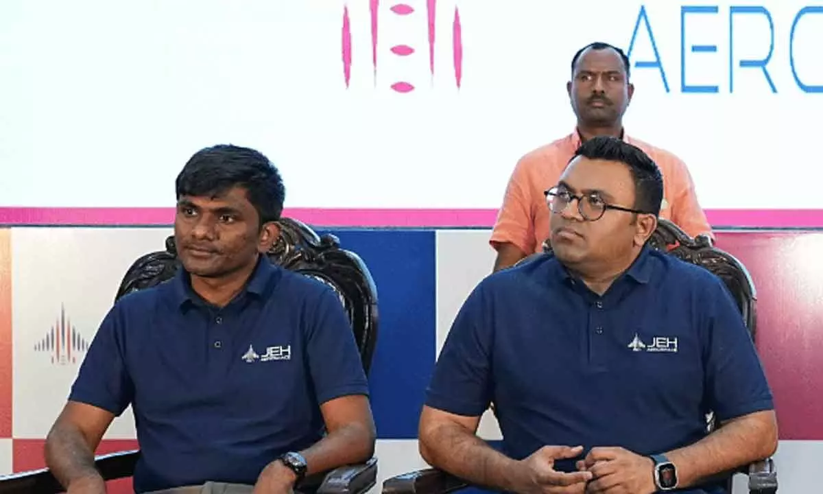 (From left) Venkatesh Mudragalla and R Vishal Sanghavi, Co-founders, Jeh Aerospace during the launch of the facility in Hyderabad