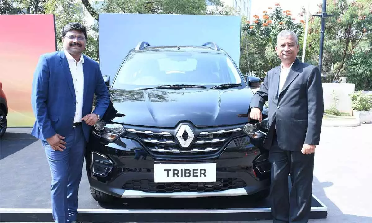 Venkatram Mamillapalle, Country CEO, Renault India Operations and Shamsudin Shahal, Head Sales, Renault India at the launch in Hyderabad on Tuesday