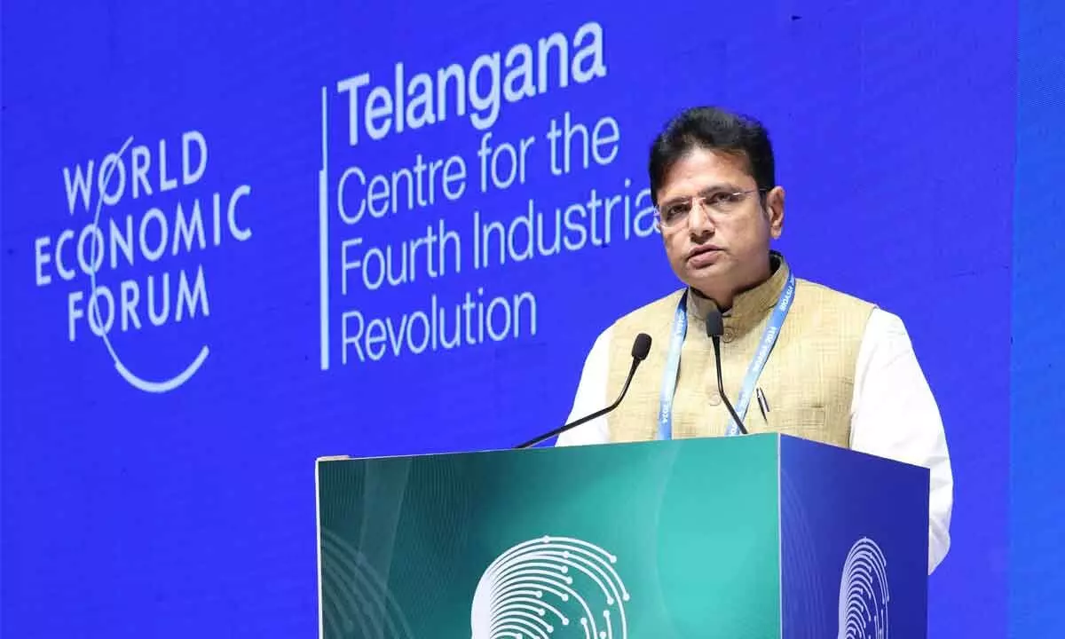 Duddilla Sridhar Babu, Minister for Industries & Commerce, speaking at the inauguration of World Economic Forum’s (WEF) Telangana Centre for 4th Industrial Revolution (C4IR) in Hyderabad on Wednesday