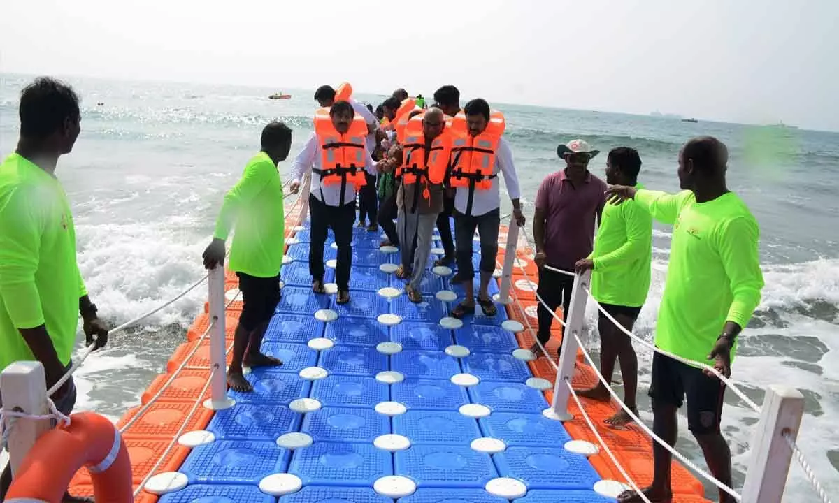 Newly opened floating sea bridge breaks part in Vizag, officials claim ‘mock drill’