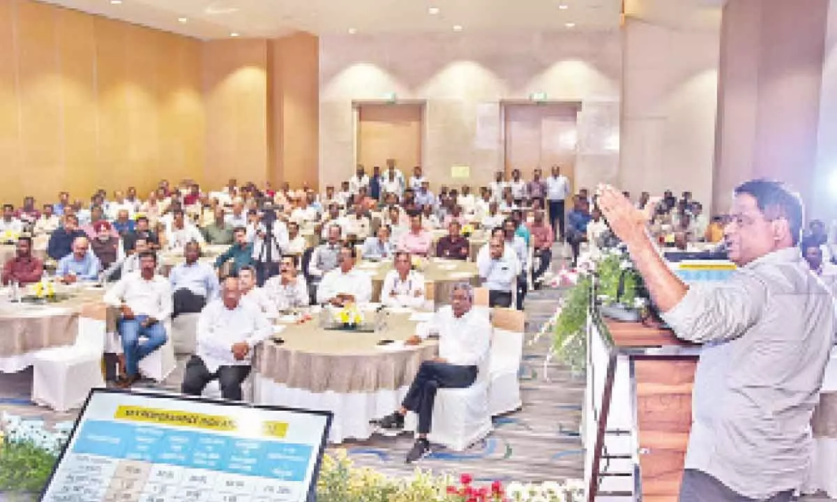 Vizag Port Chairman M. Angamuthu speaking at stakeholders’ meeting in Visakhapatnam