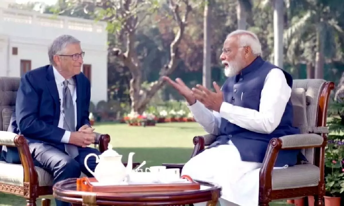 Prime Minister Narendra Modi with Microsoft co-founder Bill Gates during a meeting at his residence, in New Delhi