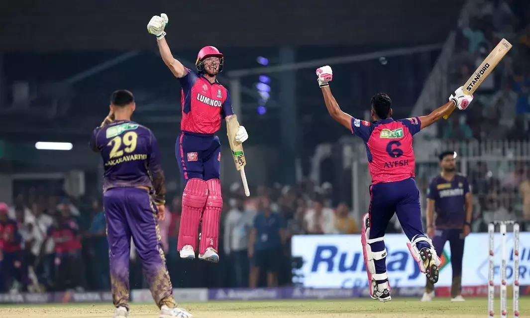 Jos Buttler celebrates after beating KKR on 16th April 2024