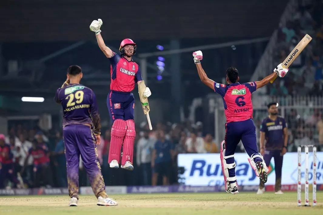 Jos Buttler celebrates after beating KKR on 16th April 2024