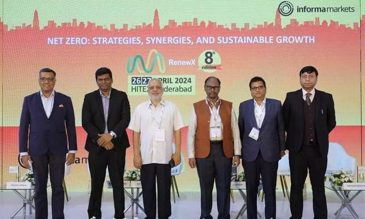 (Centre) N Janaiah, Vice CMD, TSREDCO Ltd; Ajay Mishra,  Chairman, Indian Red Cross Society, during the 8th edition  of RenewX in Hyderabad on Friday