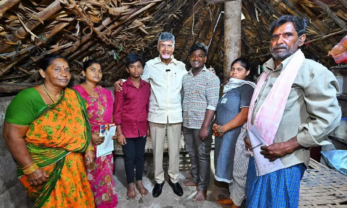 Chief Minister N. Chandrababu Naidu during distribution of enhanced social security pension on Monday