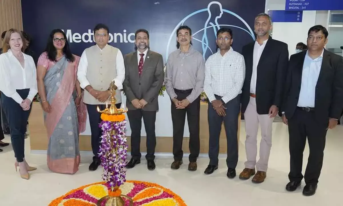 Telangana IT Minister D Sridhar Babu, US Consul General Jennifer Larson, and senior leaders from Medtronic during inauguration of GIT in Hyderabad on Wednesday