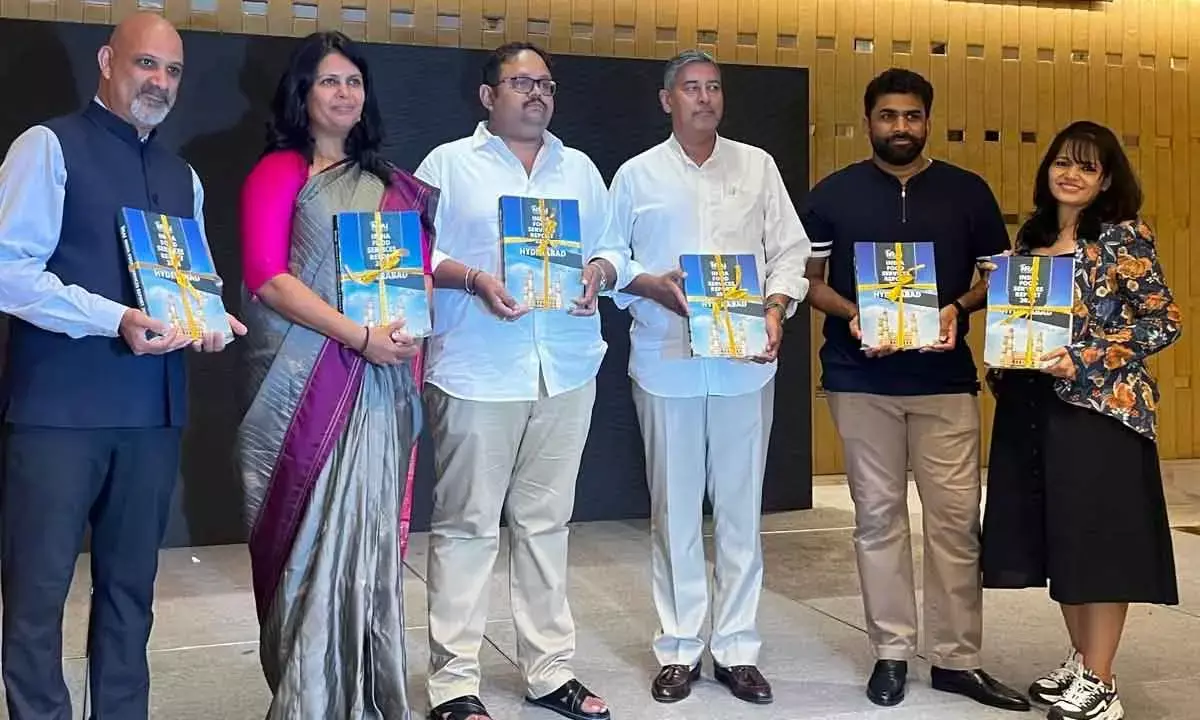 Members of the Hyderabad Chapter of NRAI releasing Food Services Report-2024 in the city recently