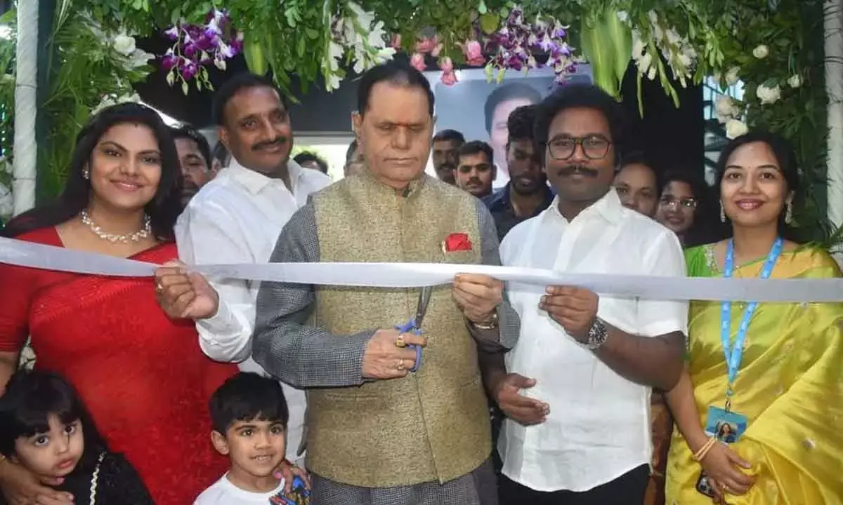Dr V M Thomas, CMD, CFC; Arekapudi Gandhi, MLA, Serilingampalli Constituency, and T Subbirami Reddy, ex MP Rajya Sabha, inaugurating the centre in Hyderabad on Sunday