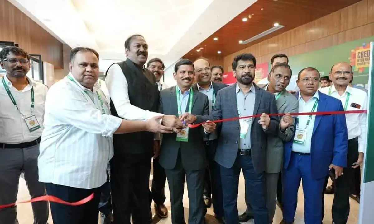 Credai Members inaugurating three-day Credai Hyderabad Property Show 2024 in Hyderabad on Friday