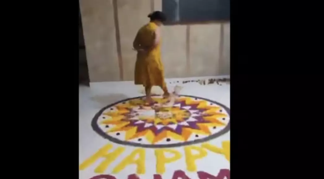 Bengaluru woman faces backlash for destroying childrens Onam Pookalam in viral video Bengaluru woman faces backlash for destroying childrens Onam Pookalam in viral video