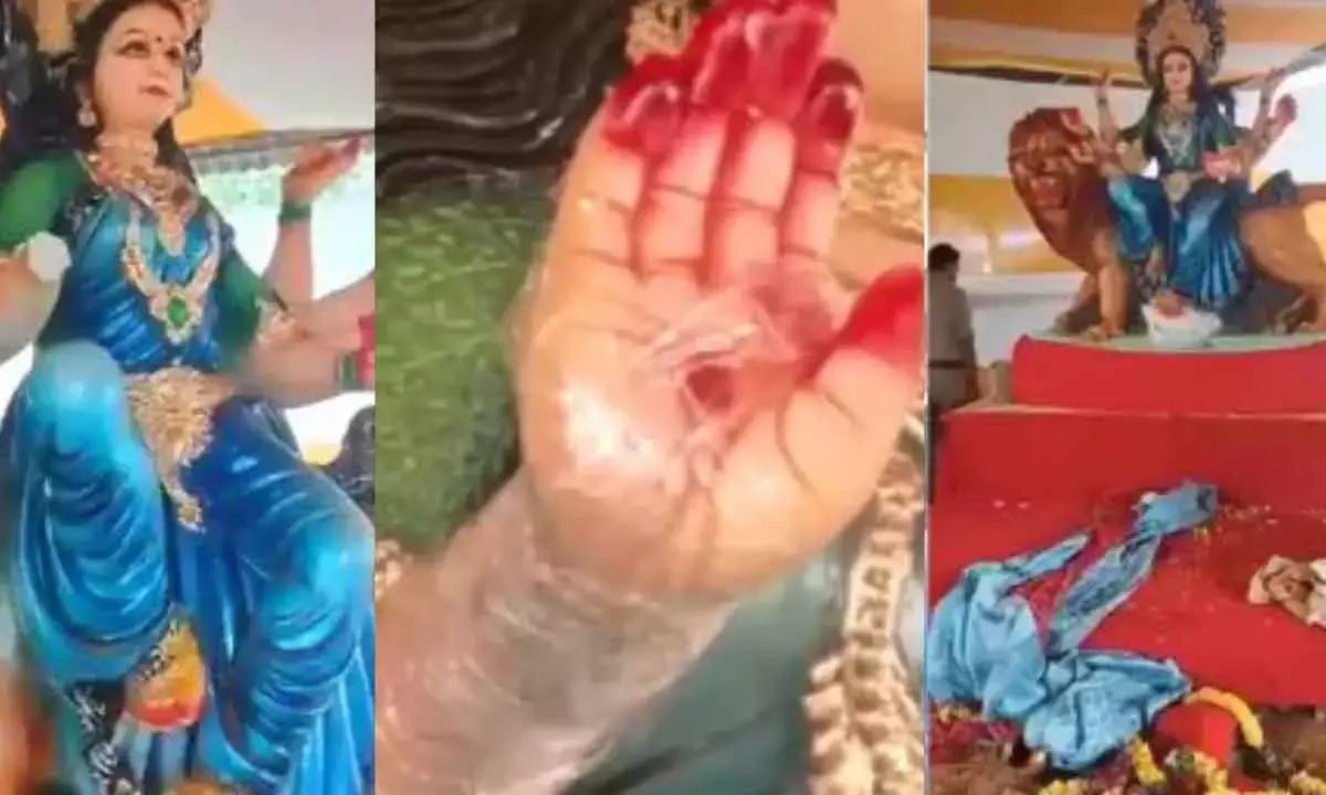 Goddess Durga Idol Partially Damaged In Hyd