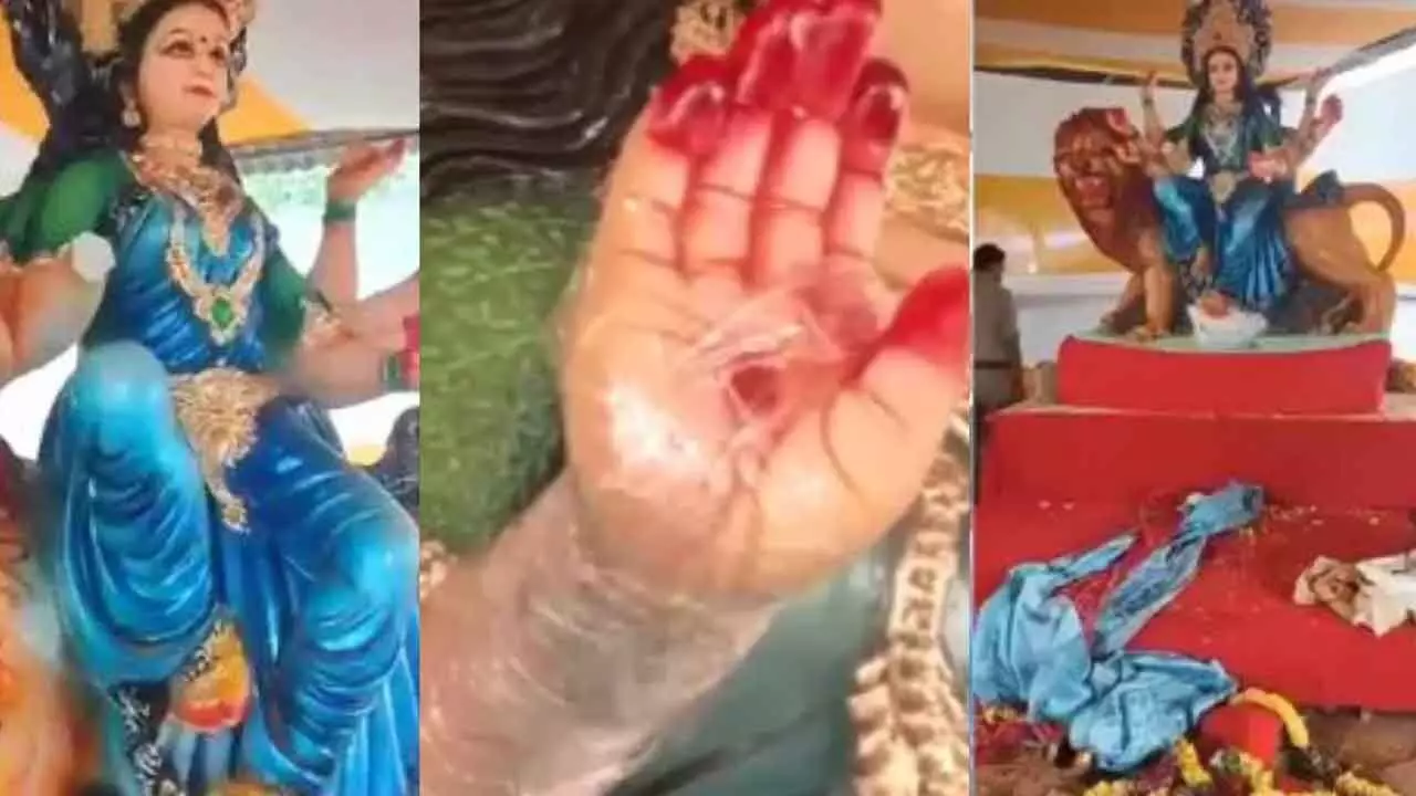 Goddess Durga Idol Partially Damaged In Hyd Goddess Durga Idol Partially Damaged In Hyd