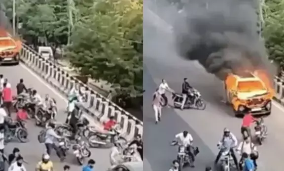 Ghostly Viral Video: Driverless burning car sparks panic on Jaipur road