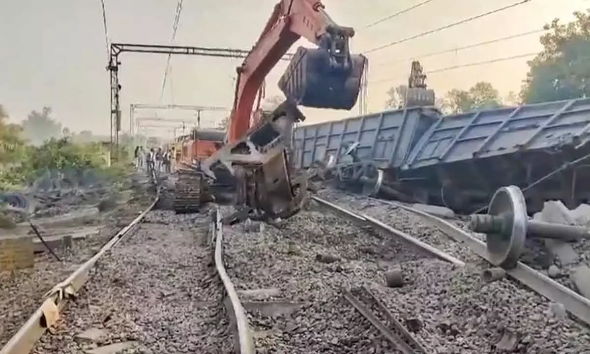 Goods Train Derails In Peddapalli